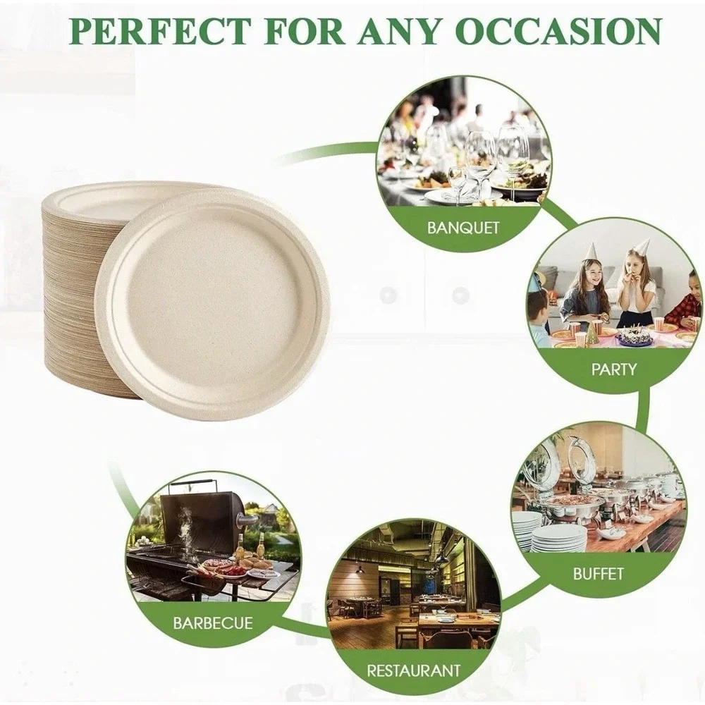 Vplus 150 Pack Compostable Disposable Paper Plates 10.25 inch Super Strong
